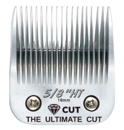 Close-up of the Diamond Cut #5/8" A5 Clipper Blade Size 16mm, labeled "5/8 HT 16mm" for a precise 16mm fur length, engraved with "CUT THE ULTIMATE CUT" and a diamond icon for a professional diamond cut finish.