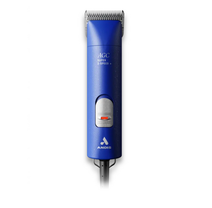 The Clipper Servicing tool is a blue Andis AGC Super 2-Speed electric hair clipper with a silver blade and gray power switch, shown upright with a black cord—perfect for easy maintenance and professional service.