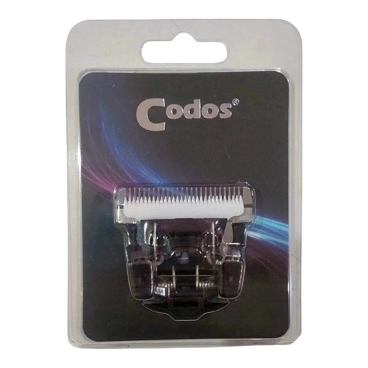 The Codos Pet Trimmer Replacement Blade is packaged on a black card with colorful light streaks and enclosed in a clear plastic blister pack.