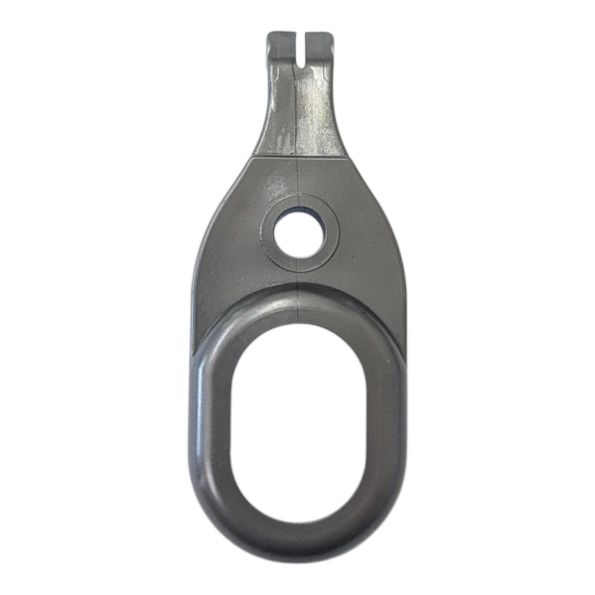The X3K Drive Lever is a gray plastic part with a large oval loop, central circular hole, and narrow forked tip, designed for use with the X3K Cordless Pet Clipper. Shown against a white background.