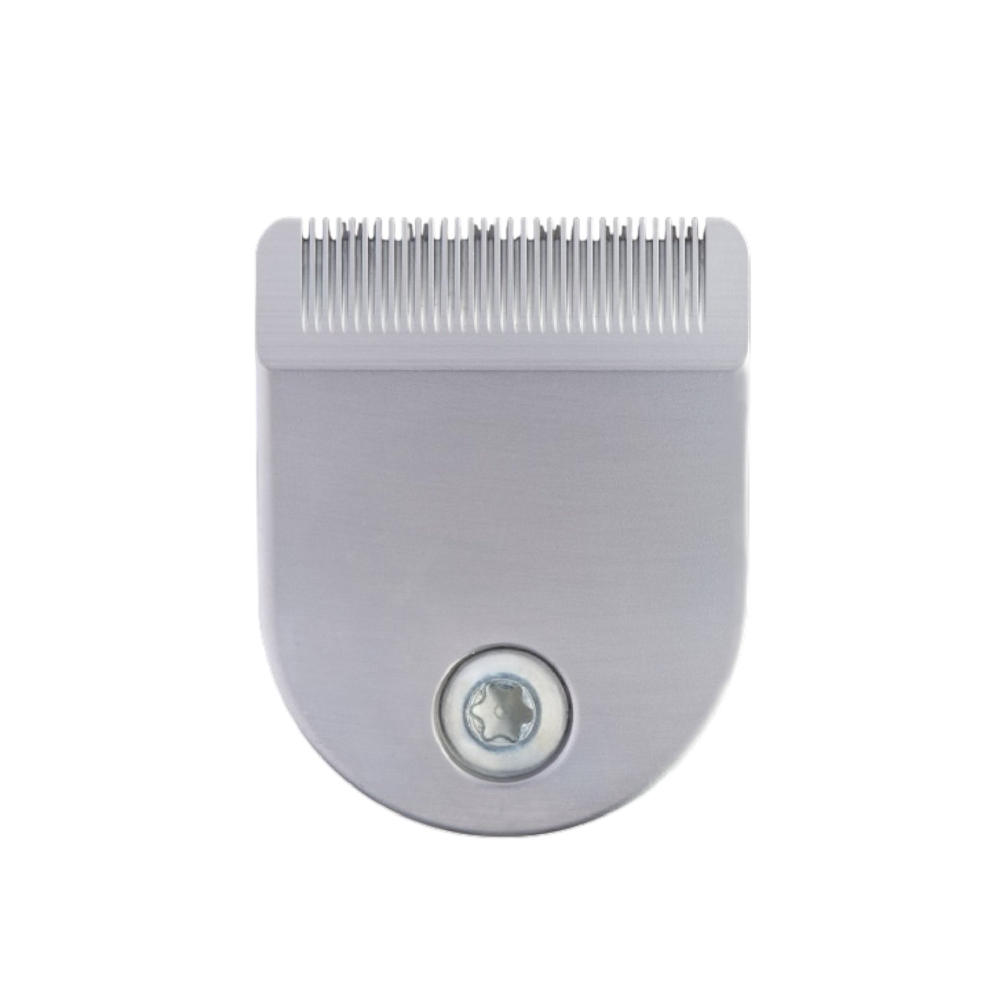 A close-up of the Heiniger Mini Trimmer Replacement Blade set, featuring a 30mm fine-tooth blade with a central screw for precise grooming of small breeds, isolated on a white background.