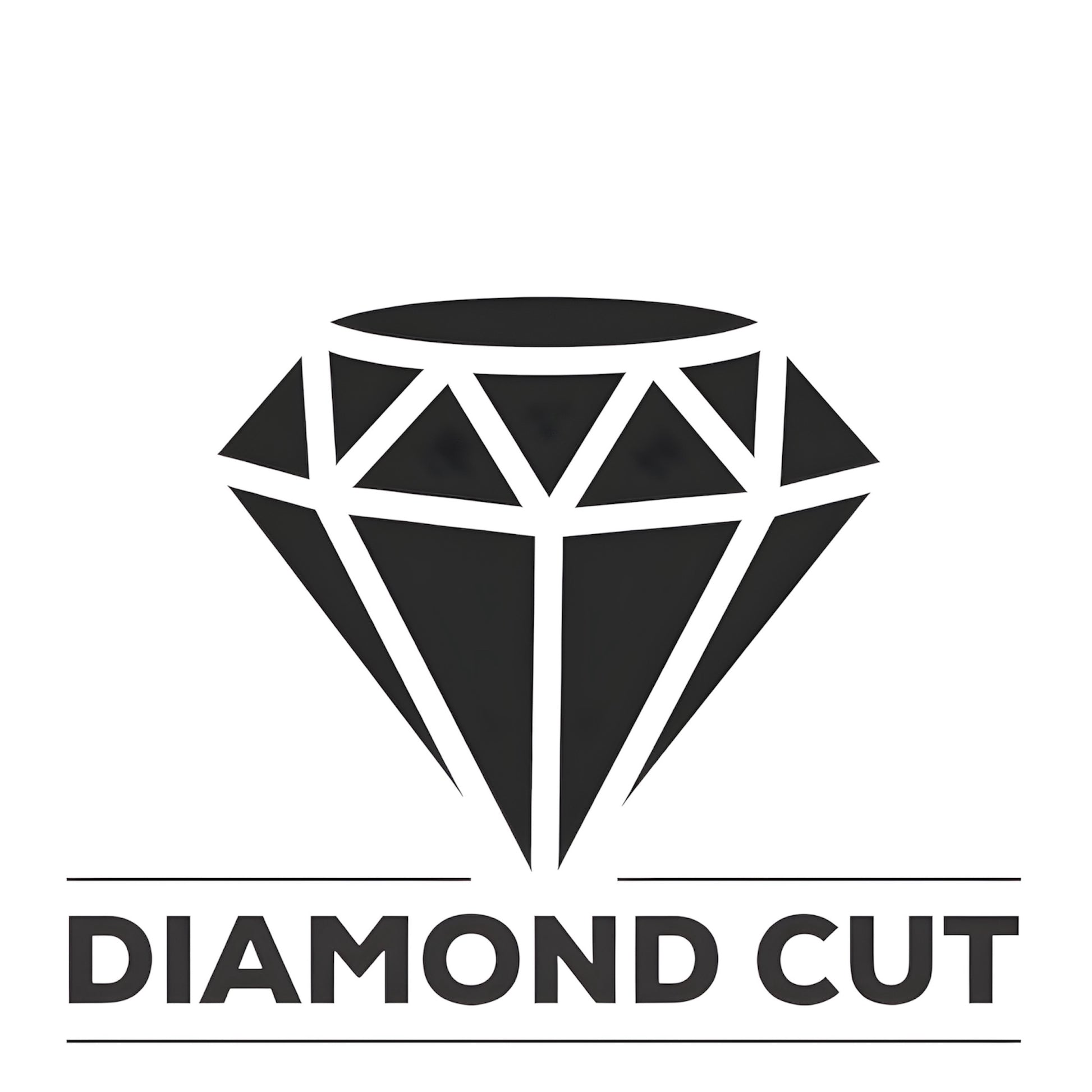 A black and white geometric diamond icon sits above bold "DIAMOND CUT" text with horizontal lines—ideal for representing Clipper Blade Sharpening - DIAMOND CUT BLADES ONLY in Tauranga.