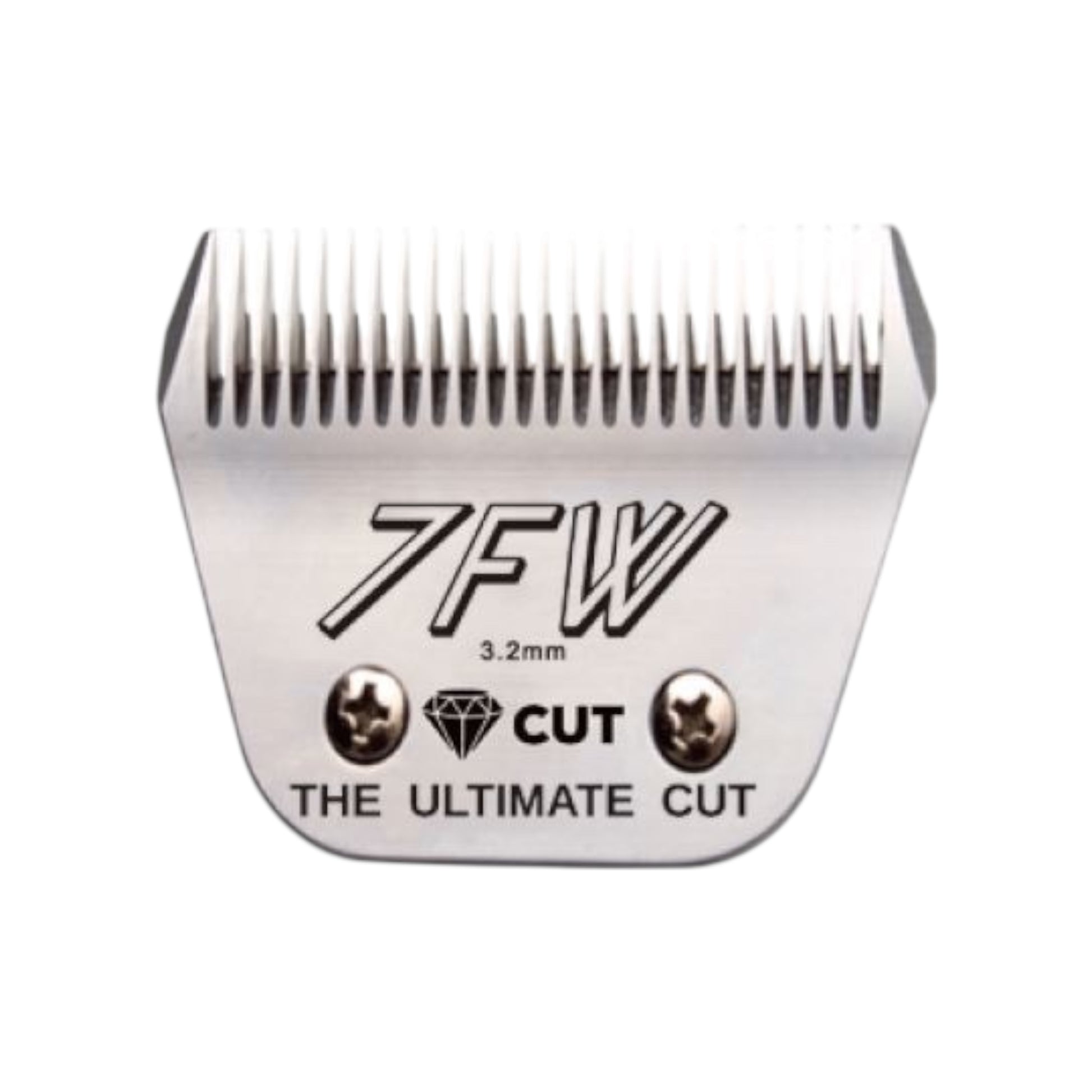 The Diamond Cut #7F Wide A5 Clipper Blade, size 3.2mm, features sharp, evenly spaced high carbon steel teeth and has a diamond symbol plus “CUT” and “THE ULTIMATE CUT” engraved on the front.