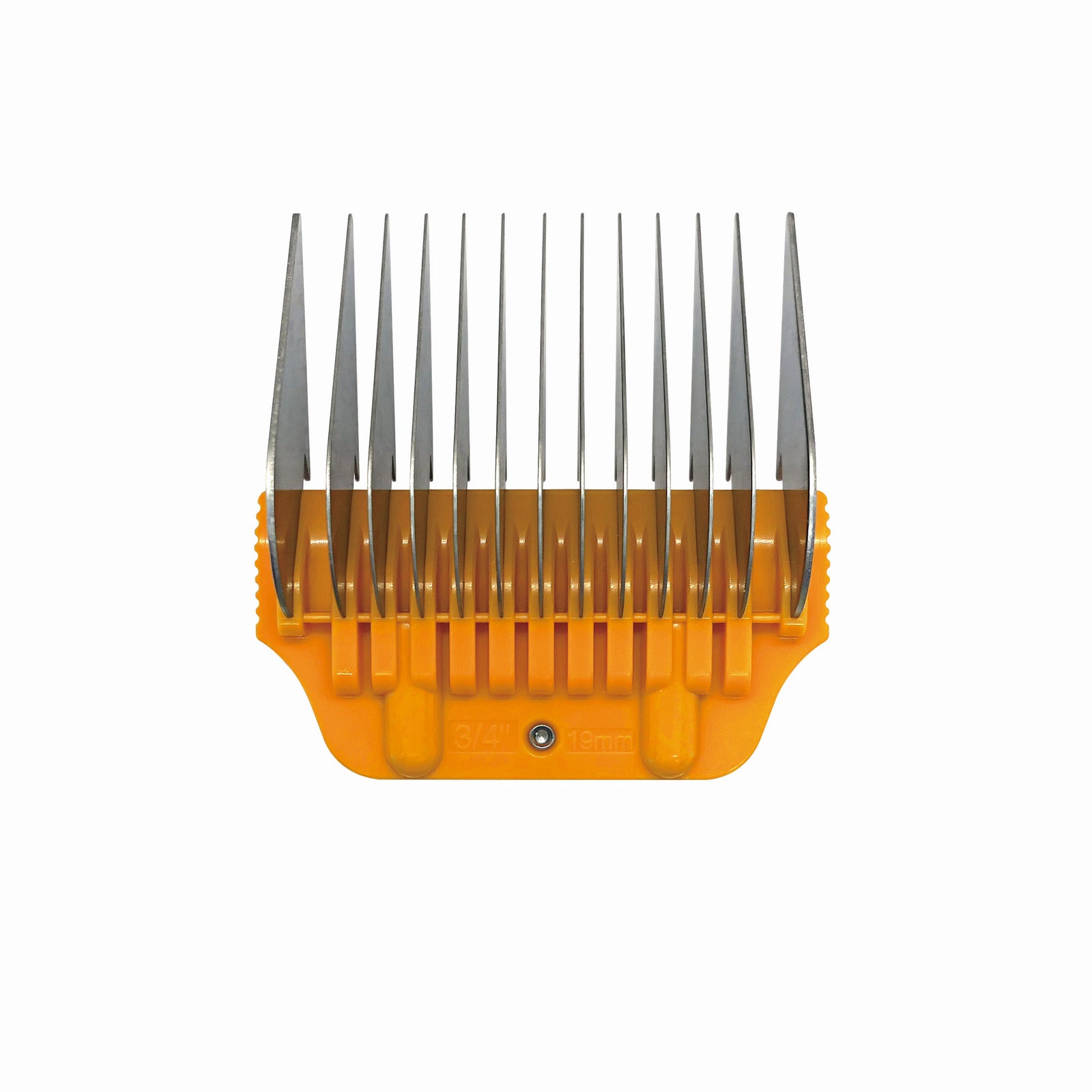 The Diamond Cut - Wide Blade Attachment Comb 19mm - 3/4" is a yellow plastic comb guard with metal teeth, marked 3/4 in and 19mm, shown against a white background.